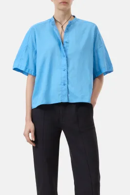 Closed lightweight cotton blouse C94430-24X-13 cornflower blue