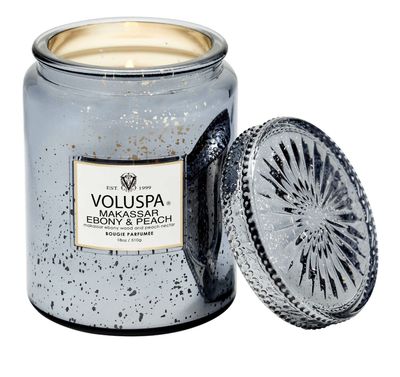 Voluspa geurkaars large Makassar, Ebony &amp; Peach