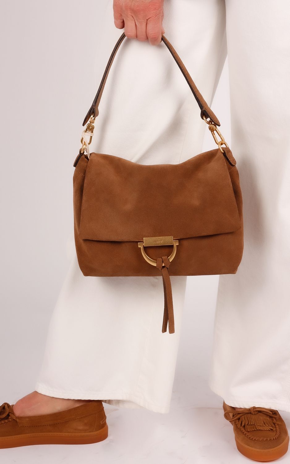 Abro shoulderbag Temi medium suede 32607-33 licht bruin