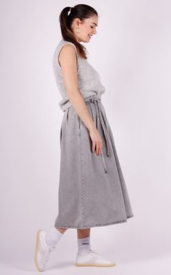 With Black maxi denim skirt Penelope