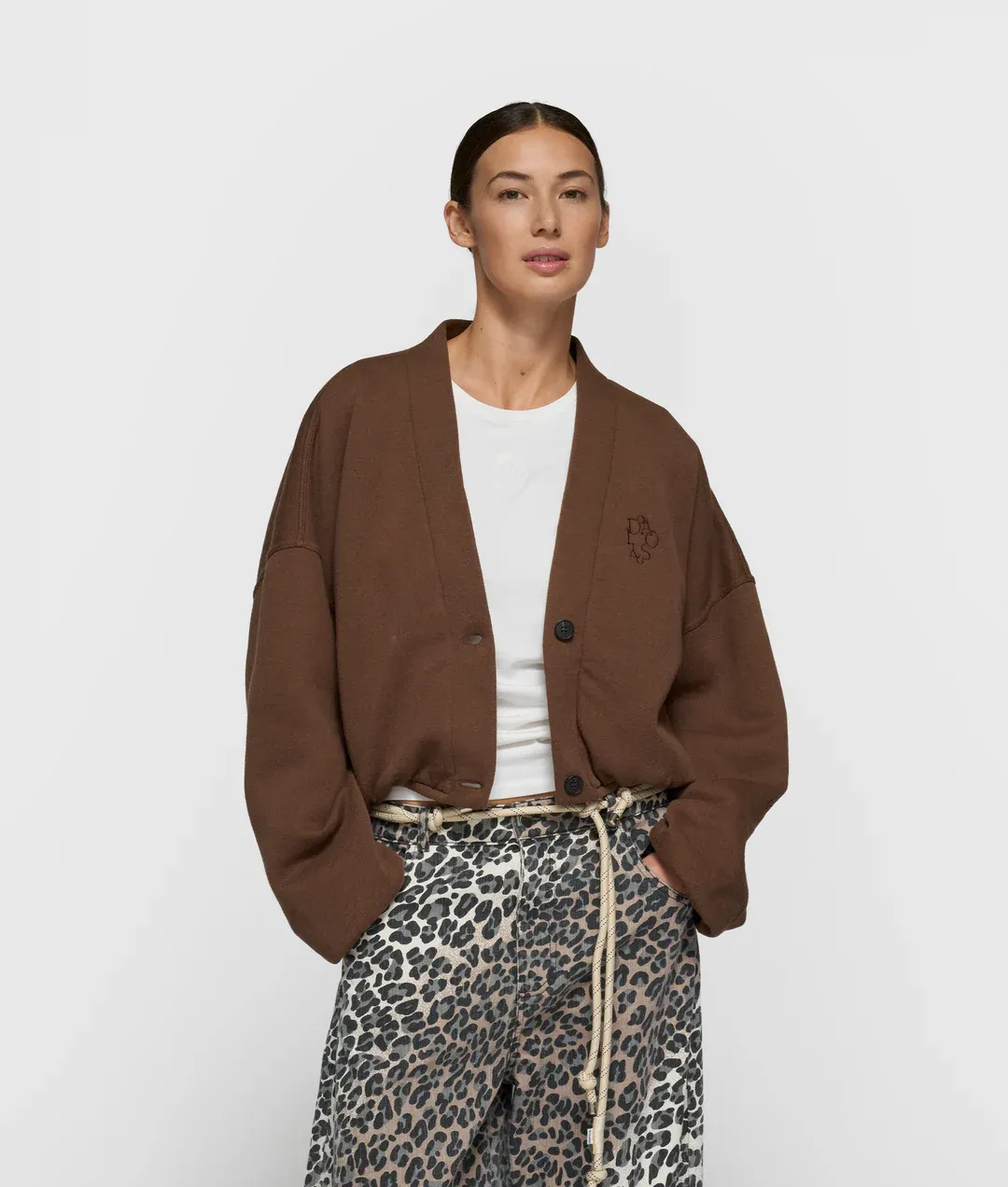 10 Days cropped baseball cardigan 20-858-6201 dark truffle