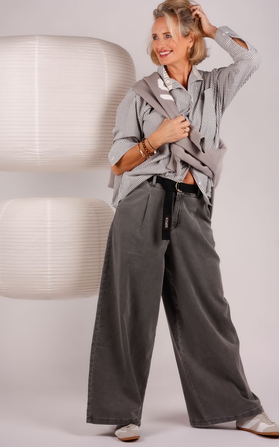 10 Days wide pants jog 20-051-6201 grey wash denim