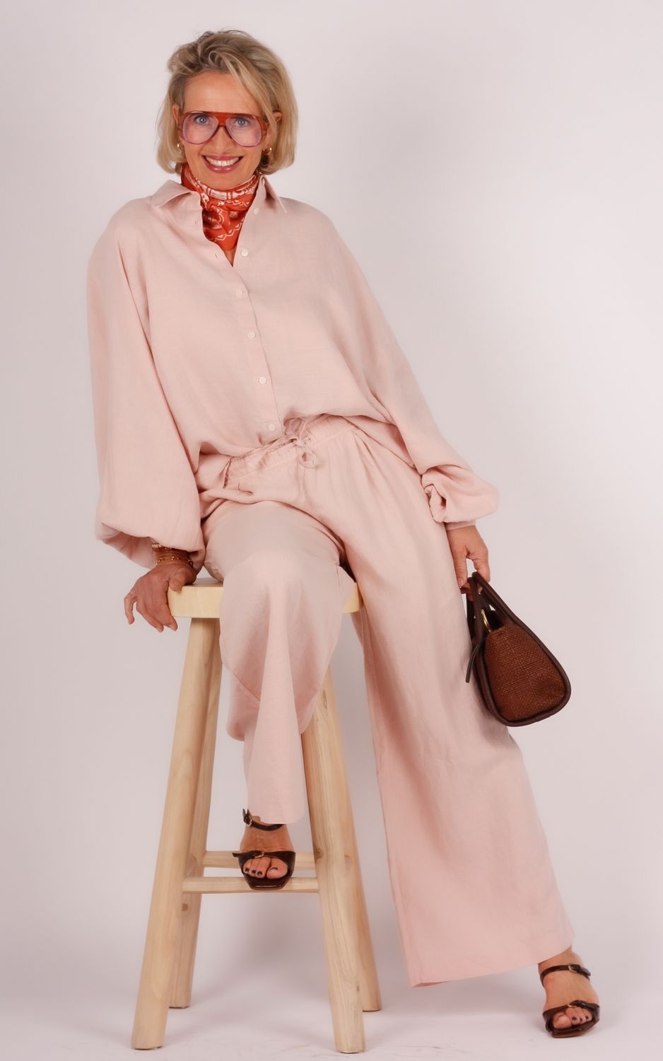 Sosue linnen blouse 212AS1007 roze