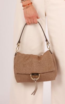 Abro shoulderbag Temi medium raffia taupe