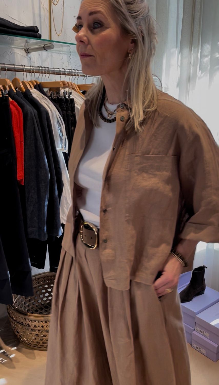 Zenggi linnen blouse X04-1027 640 bruin