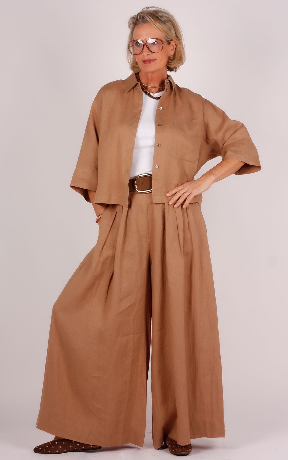 Zenggi linnen blouse X04-1027 640 bruin