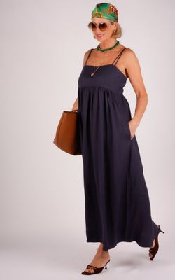 Zenggi linnen jurk X01-1007 640 blauw