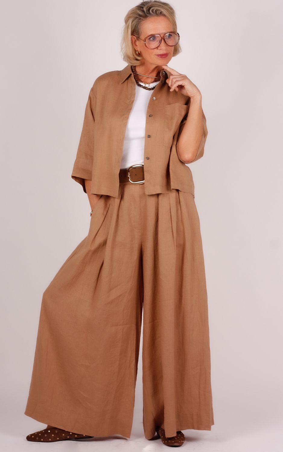 Zenggi linnen pants X05-1023 640 bruin