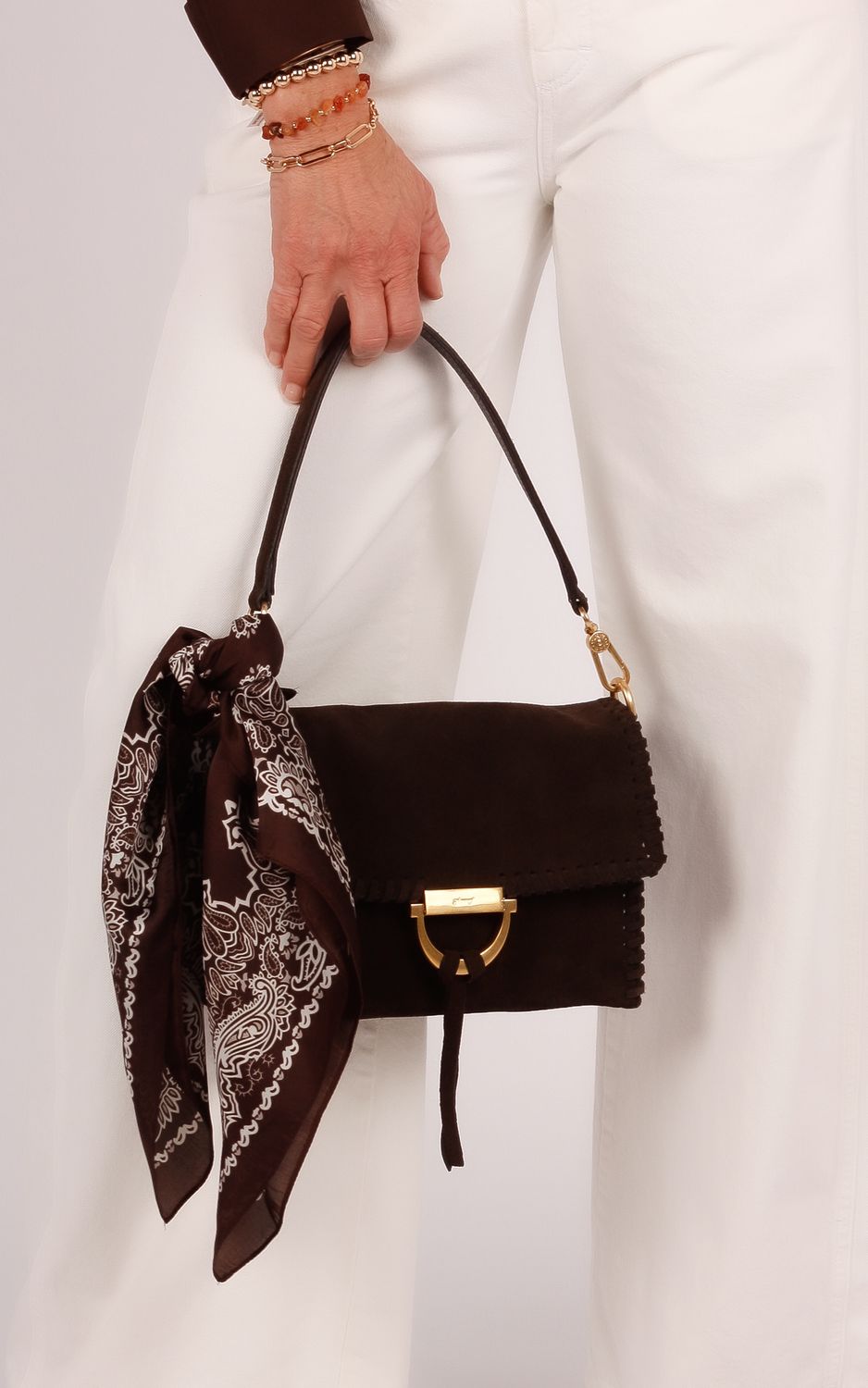 Abro shoulderbag Temi Stitch suede bruin