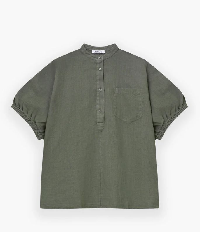 Sosue linnen blouse Cowboy button KM olijf