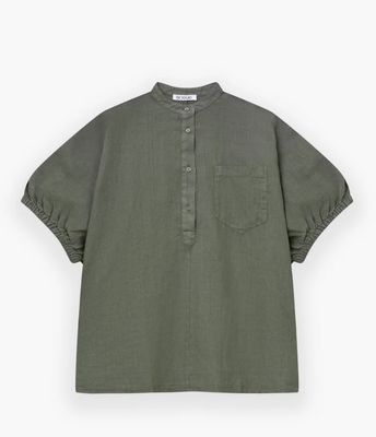 Sosue linnen blouse Cowboy button KM olijf