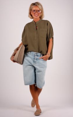 Sosue linnen blouse Cowboy button KM olijf