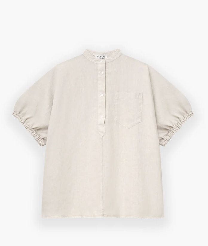 Sosue linnen blouse Cowboy button KM Beige