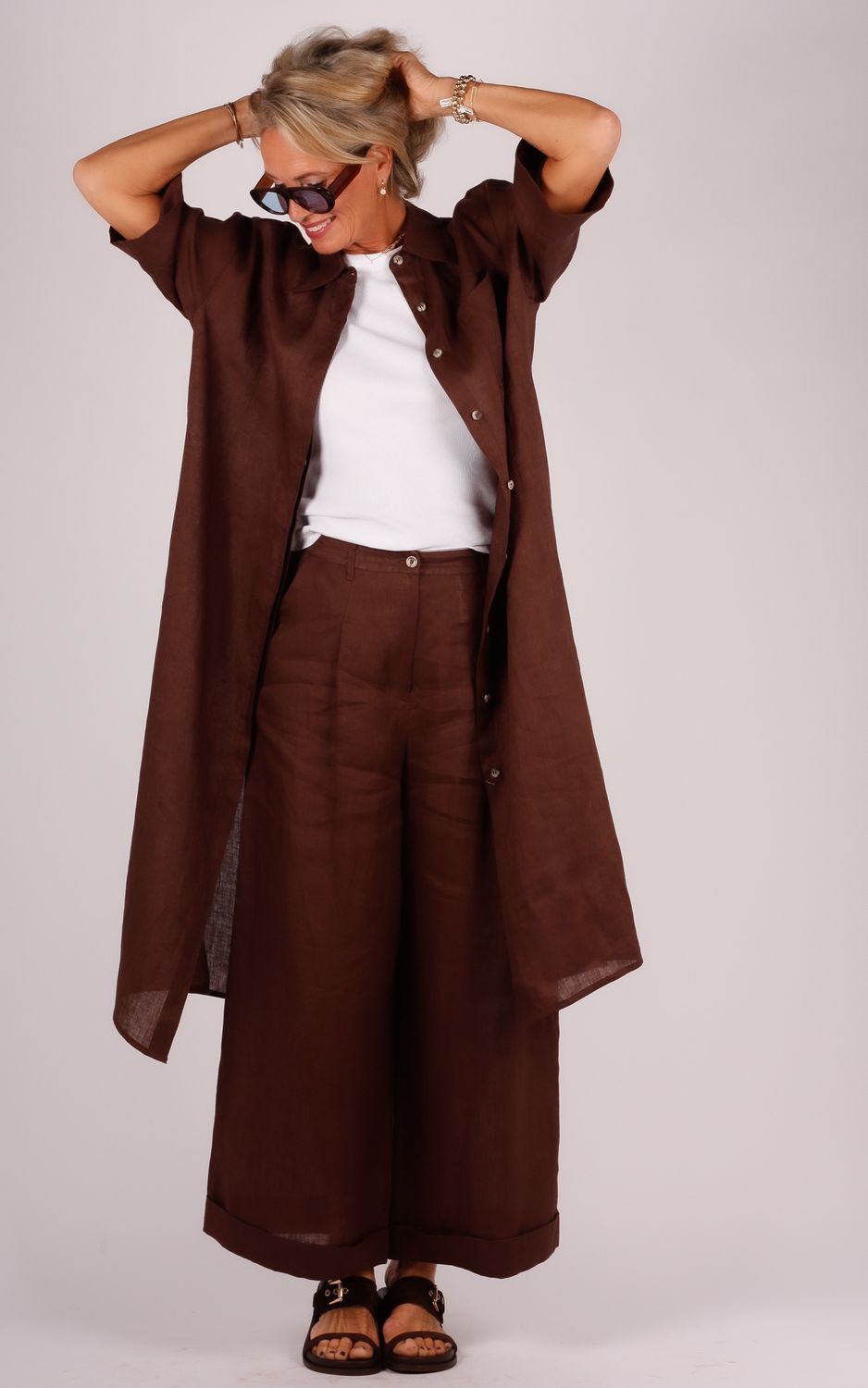 Milla linnen jurk 1023134 bruin
