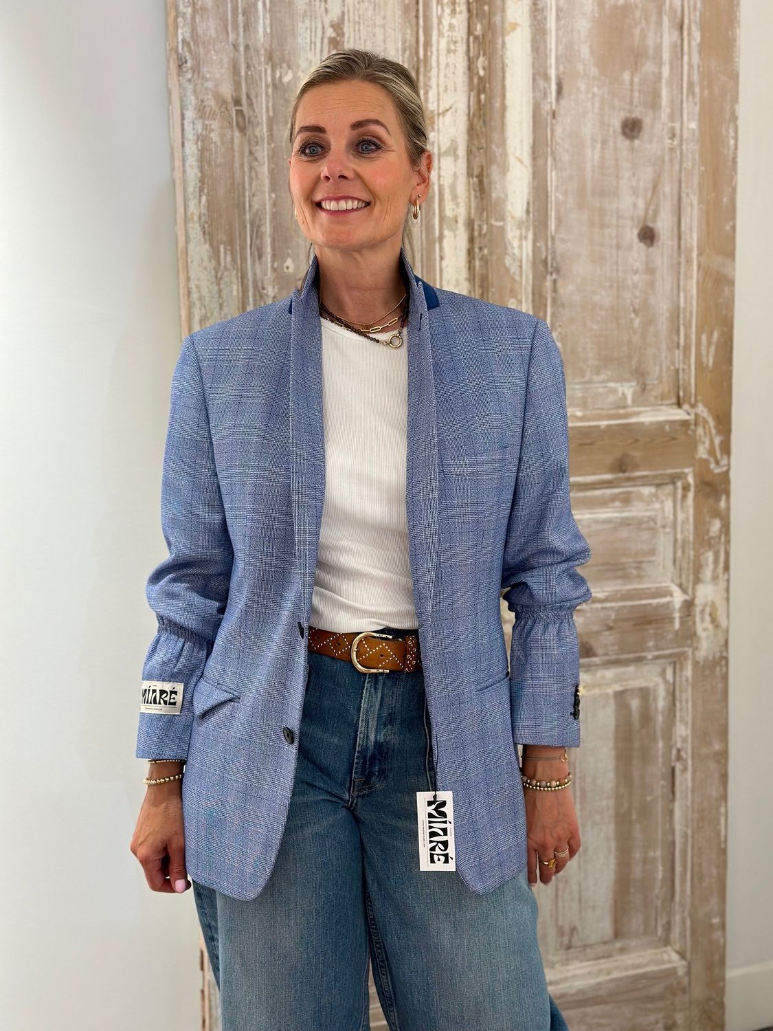 Maison Miaré Upcycled blazer check blue