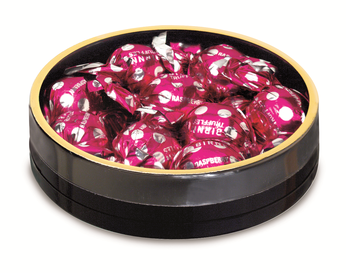 Black Round with Plastic Bottom &amp; Gold Rim Top (4 1/8" x 1")