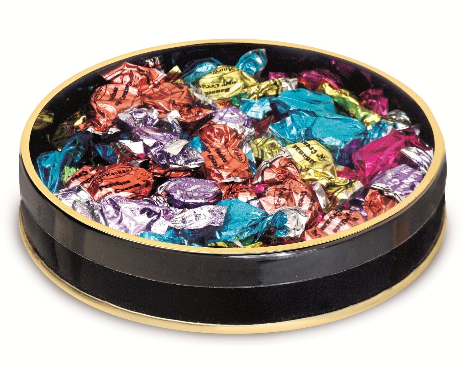 Black Round with Metal Bottom &amp; Gold Rim Top (6" x 1")