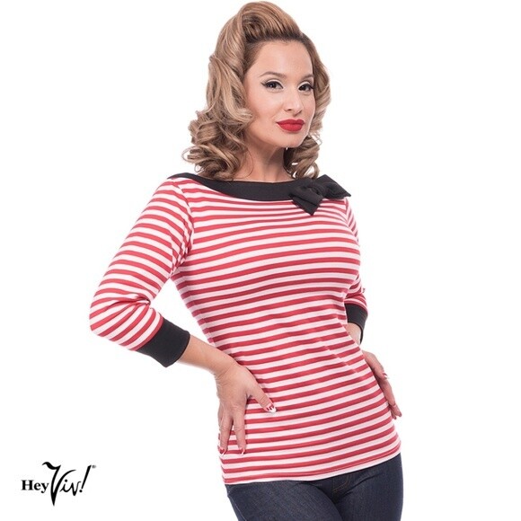 Striped Boatneck Bow Red/White