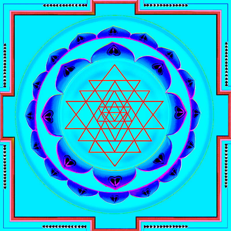 Shri Yantra Turkos , Aprikos, NeapelGul, GrönGul, RödLila, RödTurkos, BlåGrön, LjusTurkos, RosaTurkos,