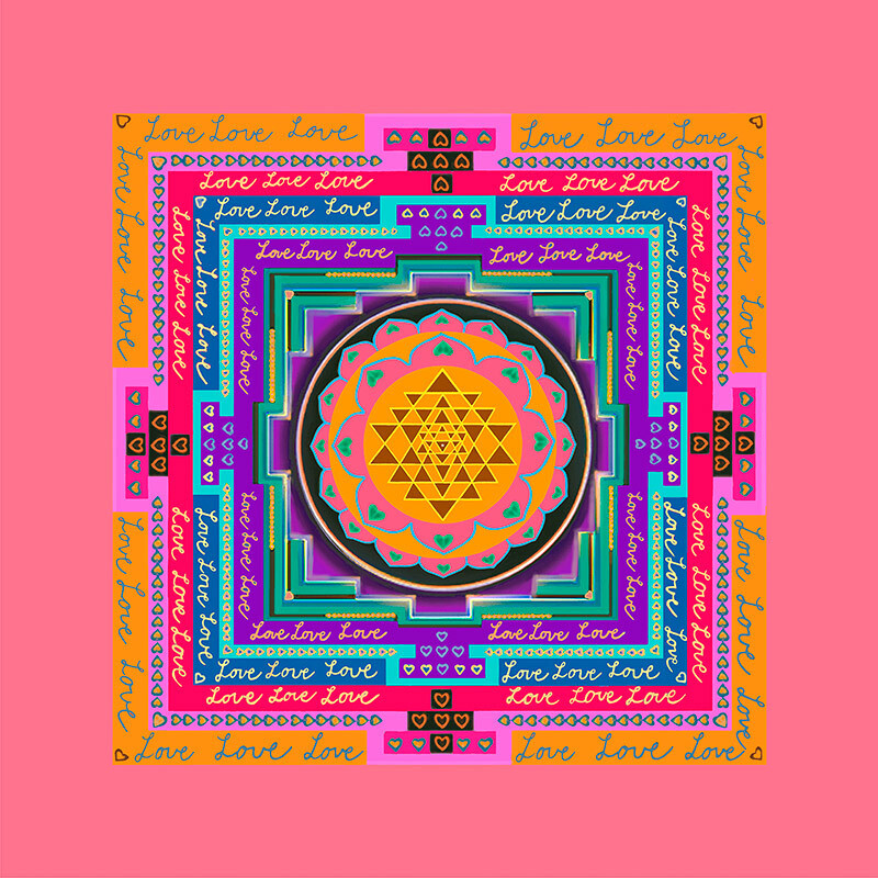 Shri Yantra Love: Orange, Grön, Lila, Rosa, LjusRosa, grönTurkos, Ljusgrön, Persikorosa, LjusgulOrange