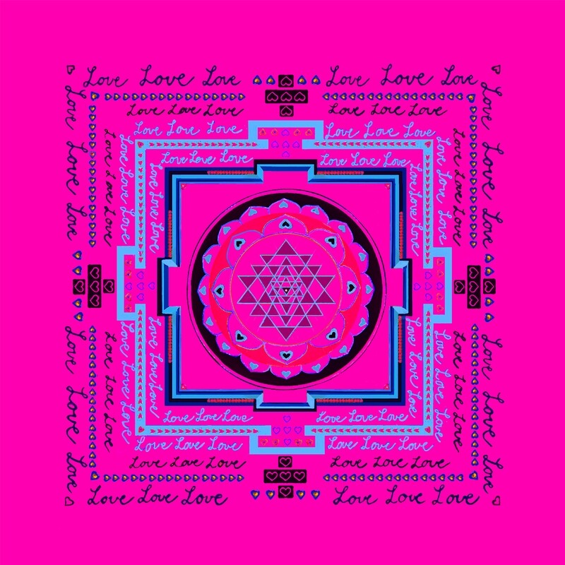 Shri Yantra Violettröd , Turkos, Gul, RosaLila