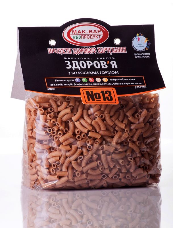 Макароны &quot;Здоровье&quot; №13 с грецким орехом (0,5 кг.)