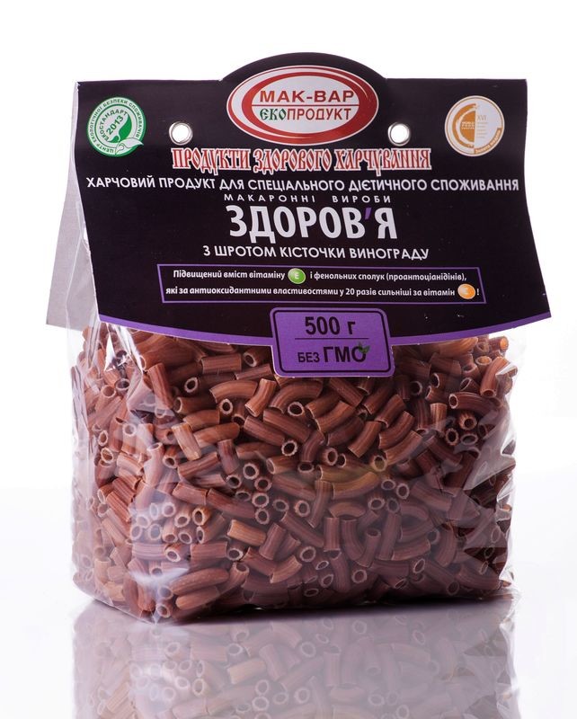 Макароны &quot;Здоровье&quot; №12 из пшеничной муки с косточкой винограда (0,5кг.)