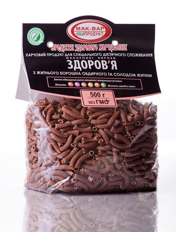 Макароны «ЗДОРОВЬЕ» №7 из ржаной муки c проросшим зерном (солодом) 0.5кг