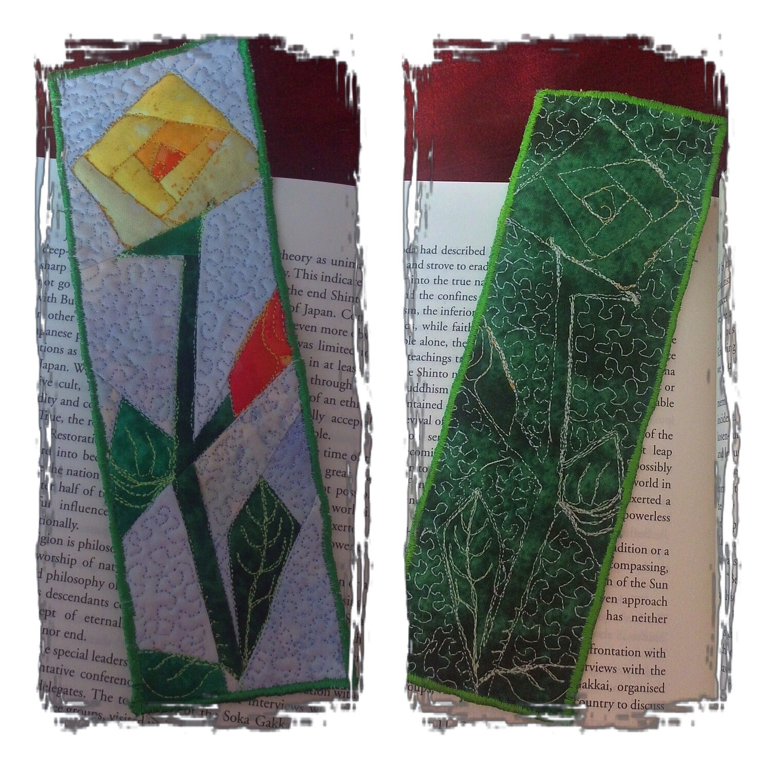 Downloadable .PDF Pattern : Quilted Rose-Stem Bookmark
