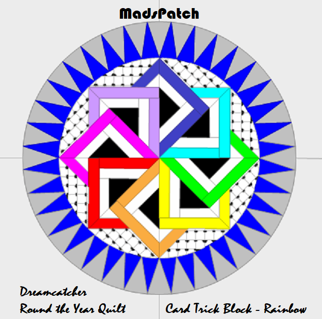 Downloadable Foundation Paper Piecing Pattern and Instructions for CARDTRICK BLOCK3 Rainbow Dreamcatcher Round the Year Quilt