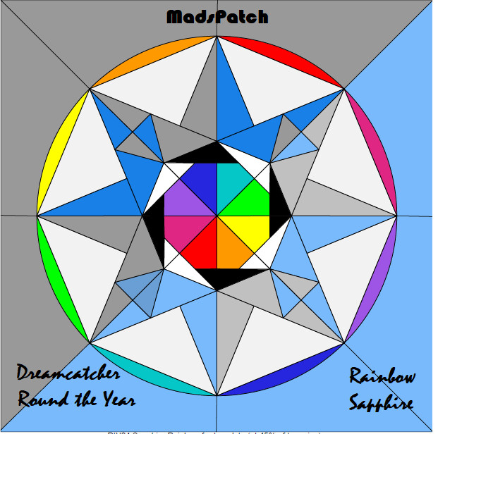 Downloadable Foundation Paper Piecing Pattern and Instructions for RAINBOW SAPPHIRE BLOCK04 Dreamcatcher Round the Year Quilt