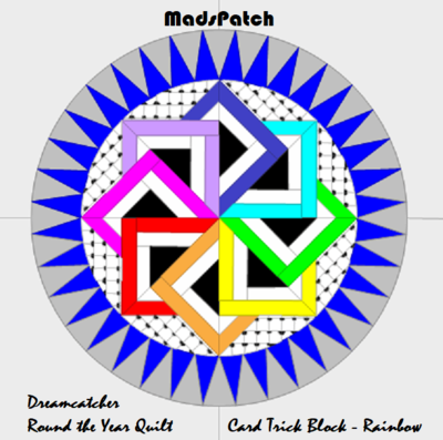Downloadable Foundation Paper Piecing Pattern and Instructions for CARDTRICK BLOCK3 Rainbow Dreamcatcher Round the Year Quilt