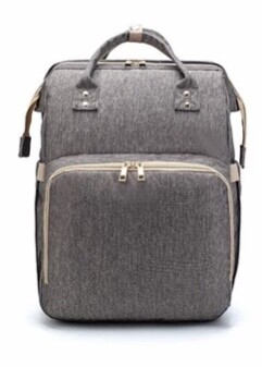 Multifunktionelle Windeltasche mit integriertem Reisebett grau