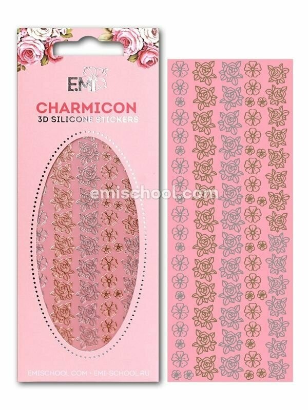 Charmicon 3D Silicone Stickers Flowers MIX #1 Gold/Silver