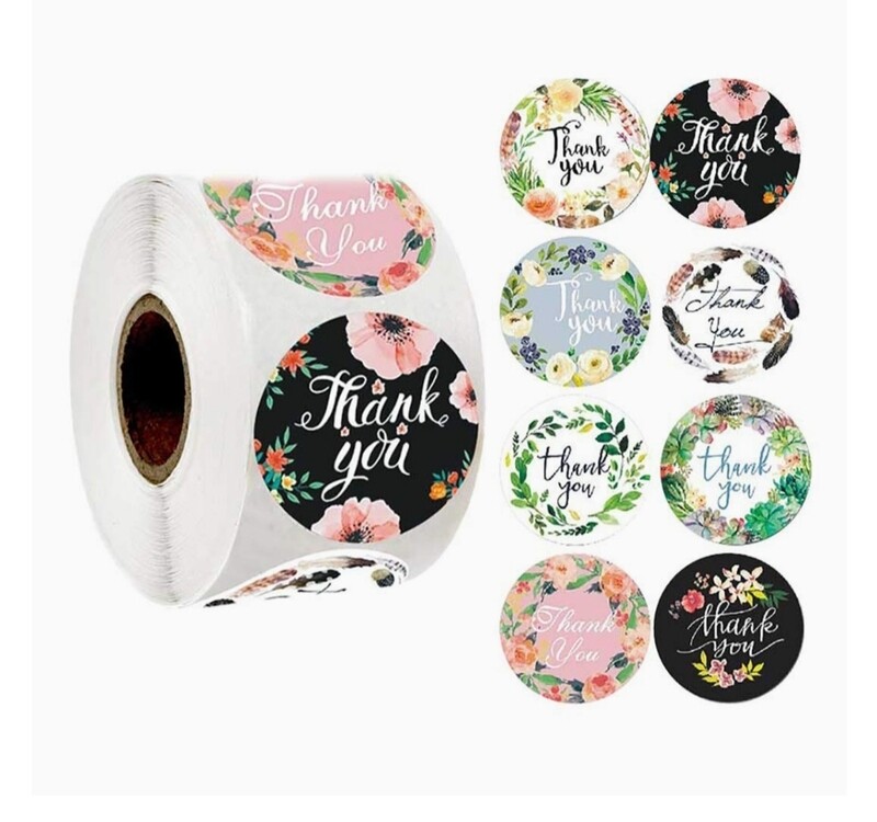 1.5" Floral Thank You Stickers