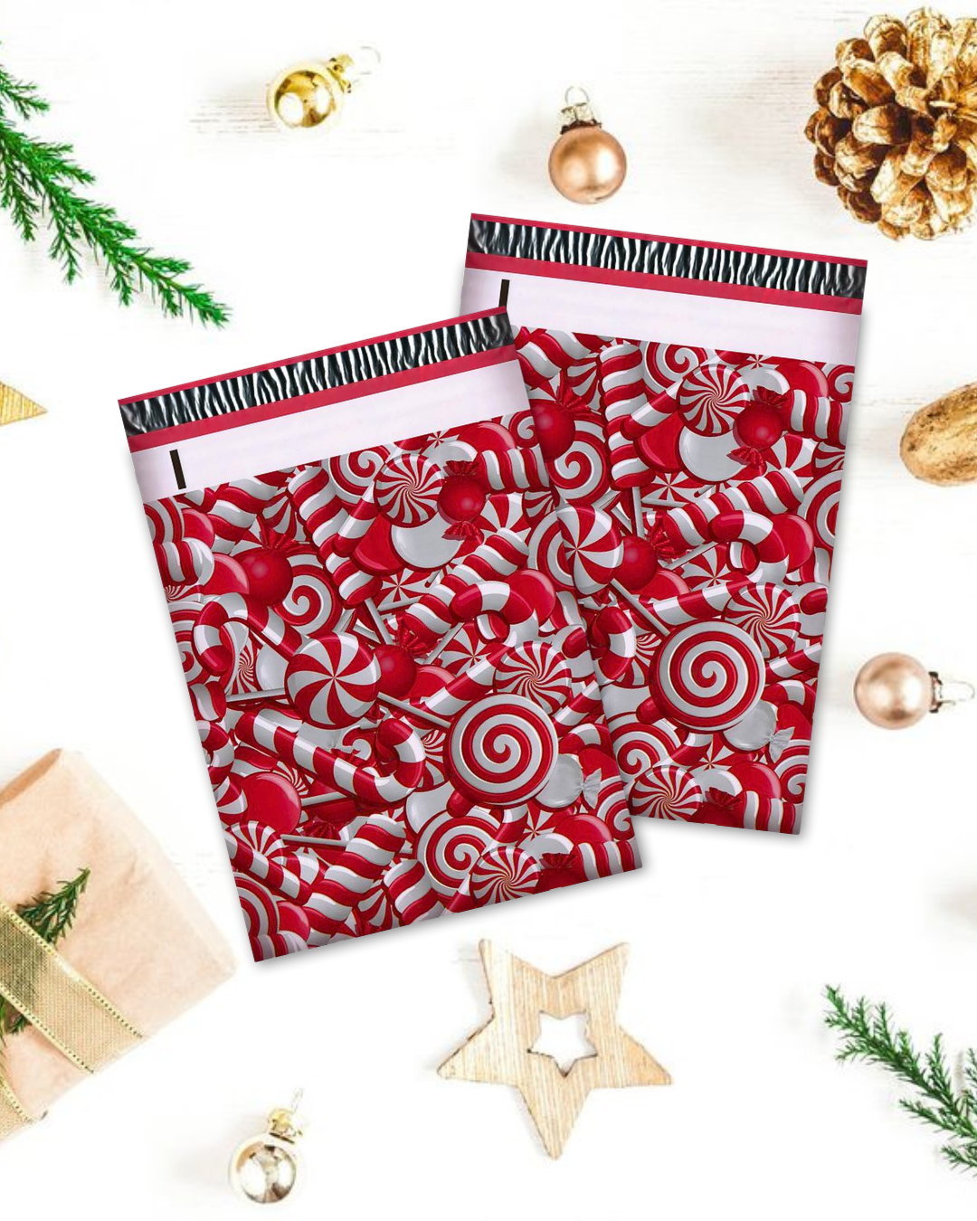 10×13&quot; Christmas Candy Cane Polymailers, Quantity: 10