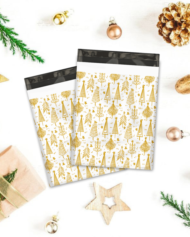 10×13&quot; Gold Christmas Tree Polymailers