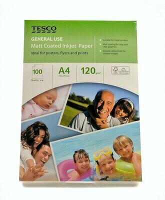 Tesco Matt Coated Inkjet Paper 120GSM A4 100 Sheets