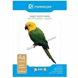 Mirror Inkjet Photo Paper Matte Coated 128GSM A4 50 Sheets