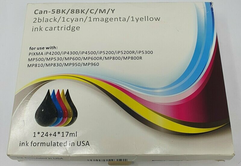 Compatible Canon 5BK, 8BK, C, M, Y Ink (Can5BK8BK,C,M,Y)