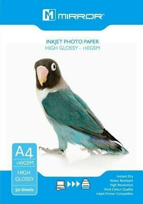 Mirror Inkjet Photo Paper High Glossy 190GSM A4 50 Sheets