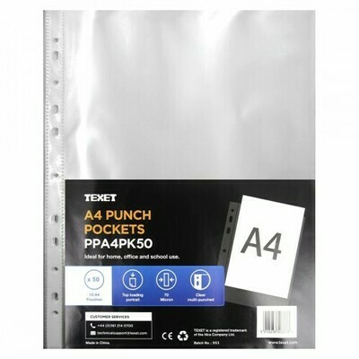 Texet A4 Punch Pockets 70 Microns x50
