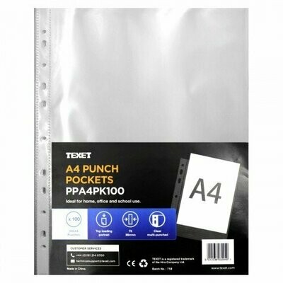 Texet A4 Punch Pockets 70 Microns x100