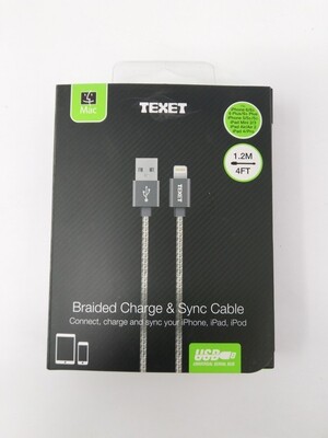 Texet Braided Charge And Sync Straight Cable 1.2M Dark Grey