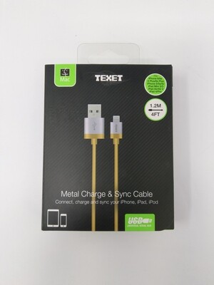 Texet Metal Charge And Sync Straight Cable 1.2M Gold Silver