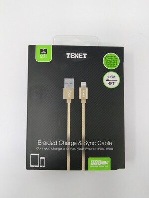 Texet Braided Charge And Sync Straight Cable 1.2M Gold