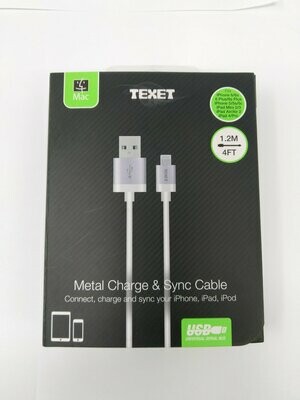 Texet Metal Charge And Sync Straight Cable 1.2M Silver