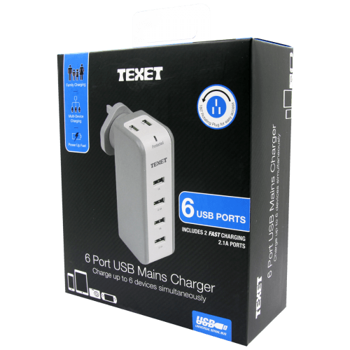 Texet 6 Port USB Mains Charger