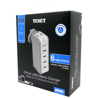 Texet 6 Port USB Mains Charger