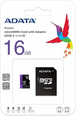 ADATA Premier microSD 16GB Memory Card, black